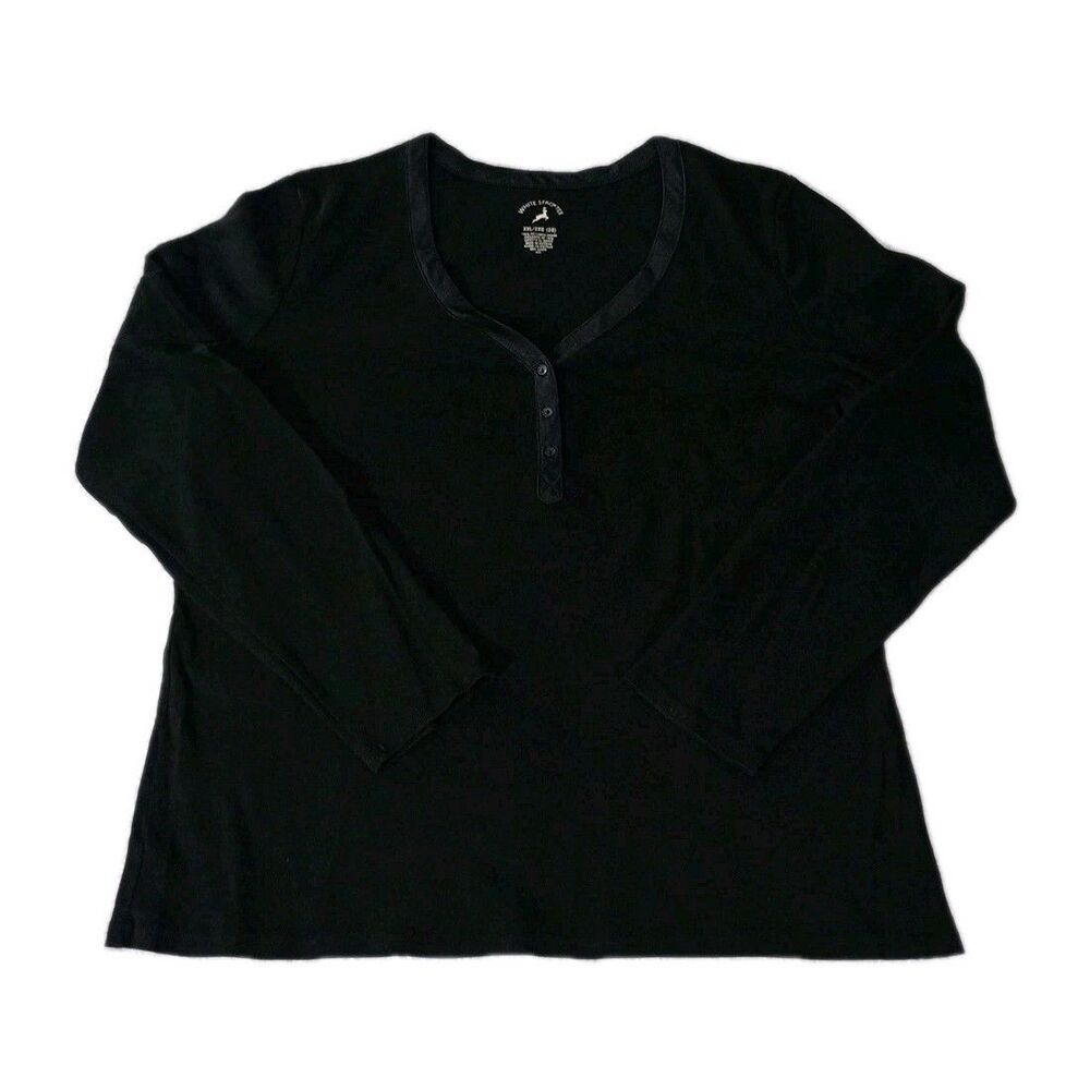 White & Stag Womens Long Sleeve Cotton Pullover T Shirt Black Size XXL